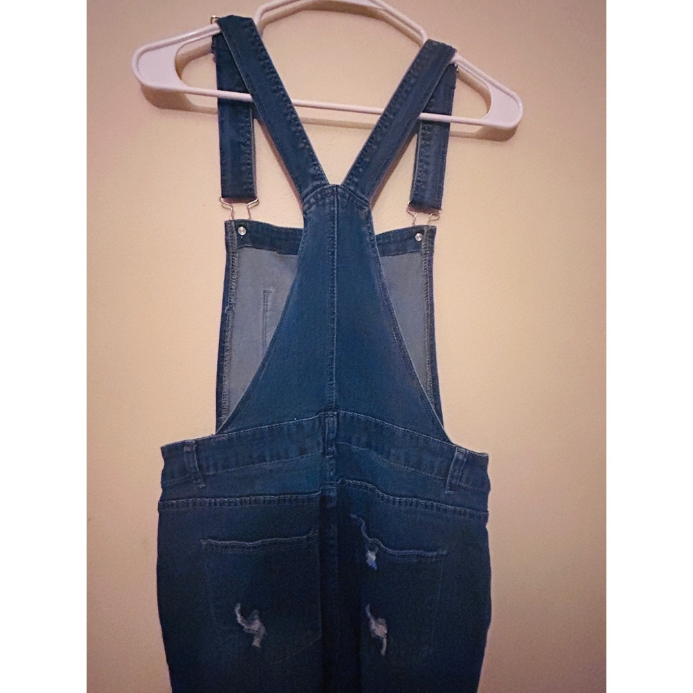 Star Distressed Denim Overalls Women Size Medium Blue Excellent Stretch Bib - Picture 7 of 9